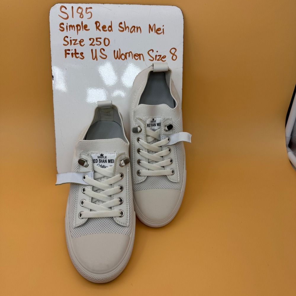 Simple Red Shan‎ Mei White Knit Slip On Women's Sneakers Size US 8 Casual Shoe